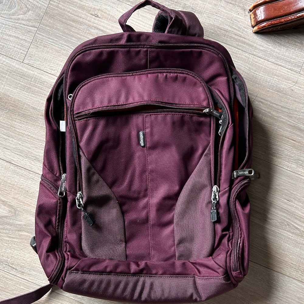 Ebags slim laptop backpack Purple with orange interior